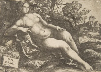 Femme nue Vénus allongée dans un paysage
