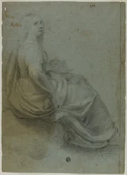 Femme assise de profil, à droite