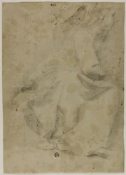 Femme assise de profil à droite