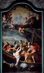 Saint Nicolas calme la tempête. Peinture de Domenico Fiasella dit il Sarzana (1589-1669) Sestri Ponente, Église de Santa Maria dell