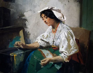 Jeune fille cousant