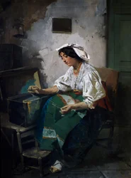 Jeune fille cousant