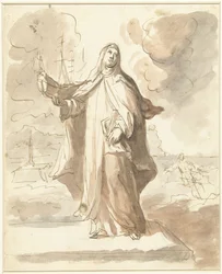 Sainte Brigitte, debout avec le navire dans la main droite