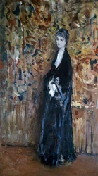 Femme avec arabesques en arrière-plan