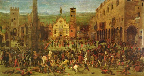 Expulsion des Bonacolsi par Louis Gonzaga en 1328, Piazza Sordello, Mantoue