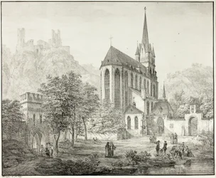 Collégiale Notre-Dame, avec le château Schoenberg à Oberwesel sur le Rhin