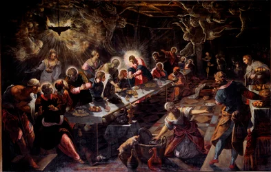 La Cène, peinture de Jacopo Robusti, dit le Tintoret (Tintoretto) (1518-1594), 1592-1594, 365 x 568 cm, Venise, église San Giorgio