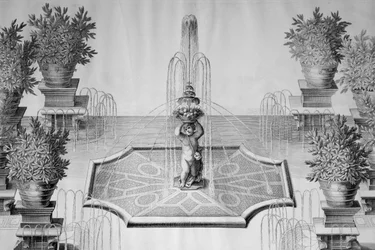 La fontaine de fleurs dans le jardin de la Villa Barbarigo à Valsanzibio, gravure de Domenico Rossetti de Le fabbriche e i giardini dell