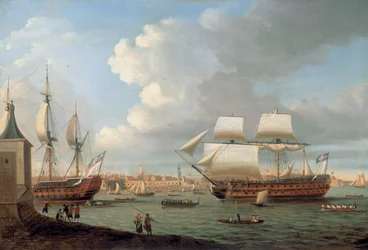 Le Foudroyant et le Pégase entrent dans le port de Portsmouth, 1782