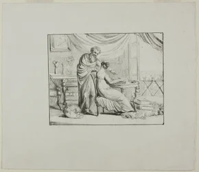 Denon instruisant une jeune femme dessinant sur une pierre lithographique