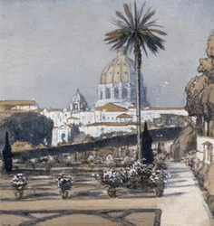 Les jardins du Vatican (lithographie en couleur)