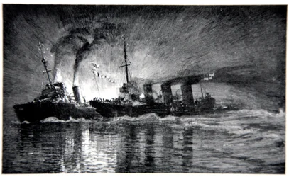 HMS Broke éperonnant le destroyer allemand, illustration de 