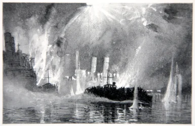Vedettes de sauvetage des équipages des navires-bloqueurs à Zeebrugge, illustration de 
