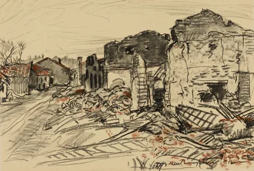 Village détruit, front de guerre