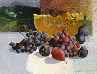 Nature morte avec petit paysage