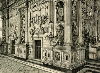 Écran de marbre de la Sainte Maison, conçu par Donato Bramante, Sanctuaire de la Sainte Maison, Loreto, Marches, Italie