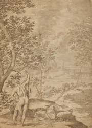 Apollon debout dans un paysage fluvial