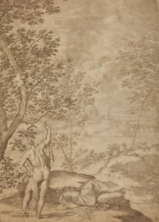 Apollon debout dans un paysage fluvial