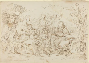 Sainte Famille avec Sainte Élisabeth, Saint Jean-Baptiste et deux anges dans un paysage