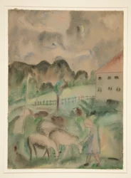 Jeune fille et moutons