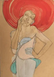 Une femme élégante au chapeau rouge