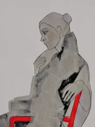 Une femme pensive, chaise rouge