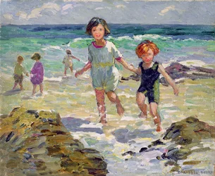 Enfants pagayant (huile sur toile)
