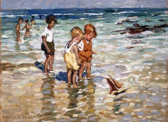 Enfants pagayant (huile sur panneau)