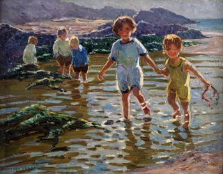 Enfants jouant (huile sur toile)
