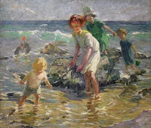 Enfants sur la plage (huile sur toile)