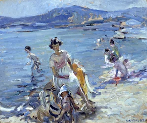 Figures se baignant (huile sur carton)