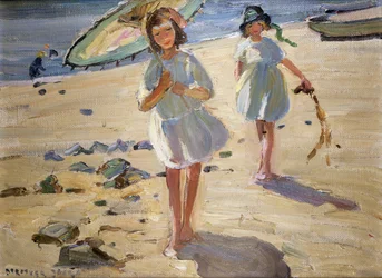 Amis sur la plage (huile sur toile)