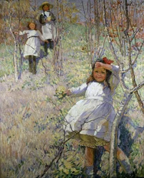 Cueillir des primevères (huile sur toile)