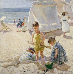 Jouer dans le sable (huile sur toile)