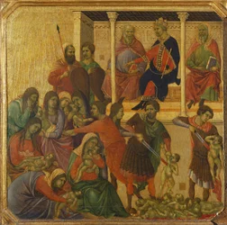 Le massacre des Innocents, détail de la prédelle de la Maestà du retable de Duccio dans la cathédrale de Sienne