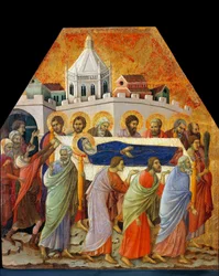 Les funérailles de la Vierge, Saint Jean avec le palmier ouvre la voie