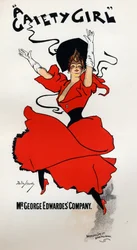 Art. Divertissement. Une fille de gaieté, opérette par Owen Halls et Sidney Jones. Affiche par Dudley Hardy, Angleterre