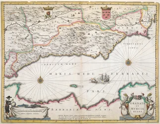 Une carte du XVIIe siècle des régions de Grenade et de Murcie, en Espagne