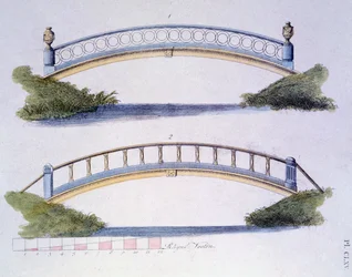 Designs de ponts du Magazine of Garden Gems par G. van Laar, publié en 1802