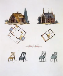 Décorations de jardin, du Magazine of Garden Gems par G. van Laar, publié en 1802