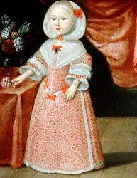 Fille tenant une fleur rose et blanche, vers 1640