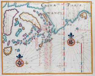 Carte montrant une partie de la côte de Chine, et des îles