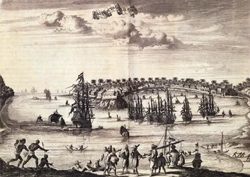 Vue du port et de la ville de Galle, publiée à Amsterdam en 1676