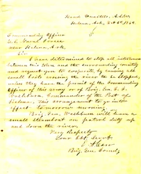 Lettre de E. A. Carr, Helena, Arkansas, au commandant des forces navales américaines près de Helena, Arkansas, 2 octobre 1862