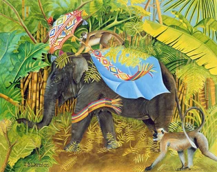 Éléphant avec des singes et un parasol, 2005