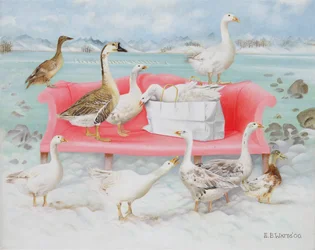 Oies sur un canapé rose, 2000