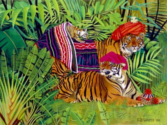 Famille de tigres avec des vêtements thaïlandais, 2004