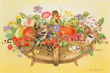 Panier avec fruits, fleurs et pinsons, 1991