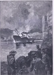 La guerre hispano-américaine : Le naufrage du Merrimac, illustration de l