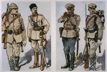 Fantassin et officier turcs (à gauche) et officier d
